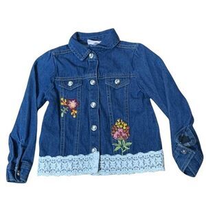 Little Lass Girls Embroidered Blue Denim Jacket 3T